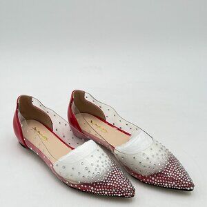 XYD Women Rhinestones Studded Ballet Flats Mesh Rivets Hidden Heels Slip On Poin